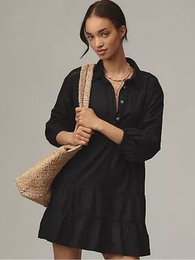 ANTHROPOLOGIE|MAEVE Bettina Black Tiered Popover Mini Dress, Size XS.